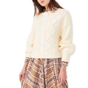 Free People Dream Cable Crewneck Sweater Cream